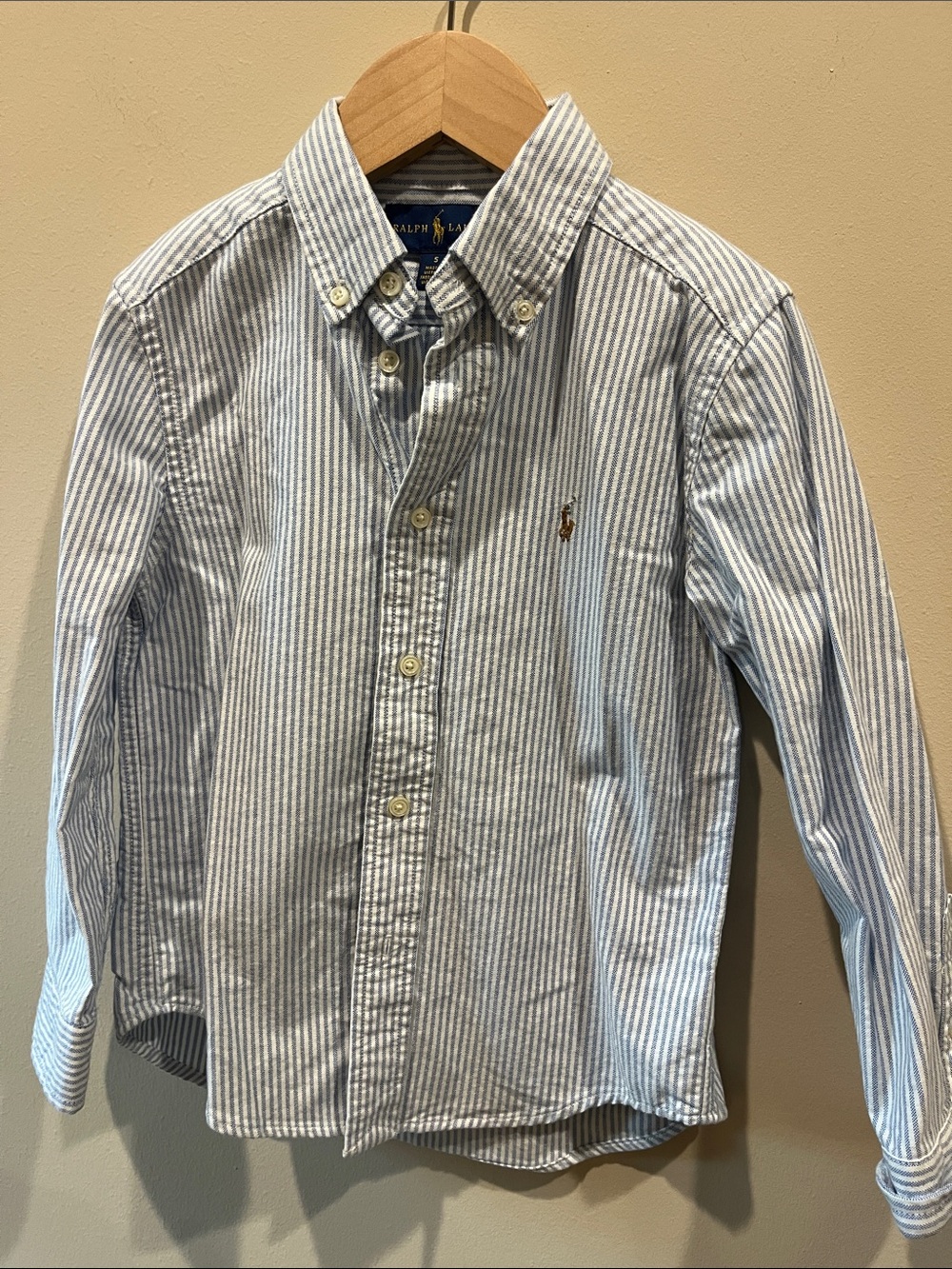 Ralph Lauren Light Blue and White Striped Button-Down Shirt
